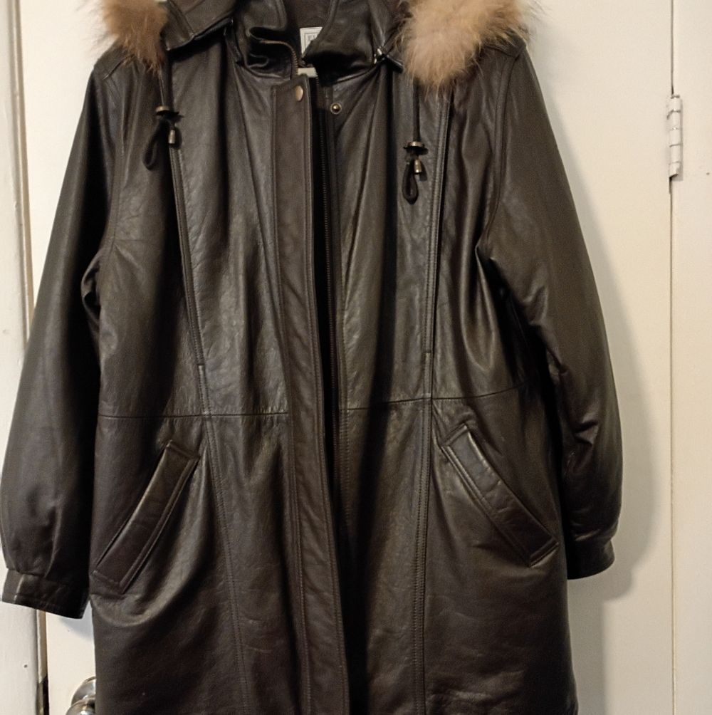 Mob Wife Jacket 90s Field Gear Womens M Grunge Brown Leather Jacket Real Trim